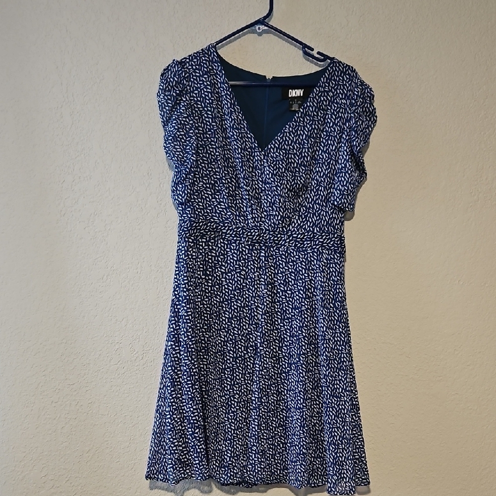 DKNY Navy & White Print Fit & Flare Mini Dress Size 8